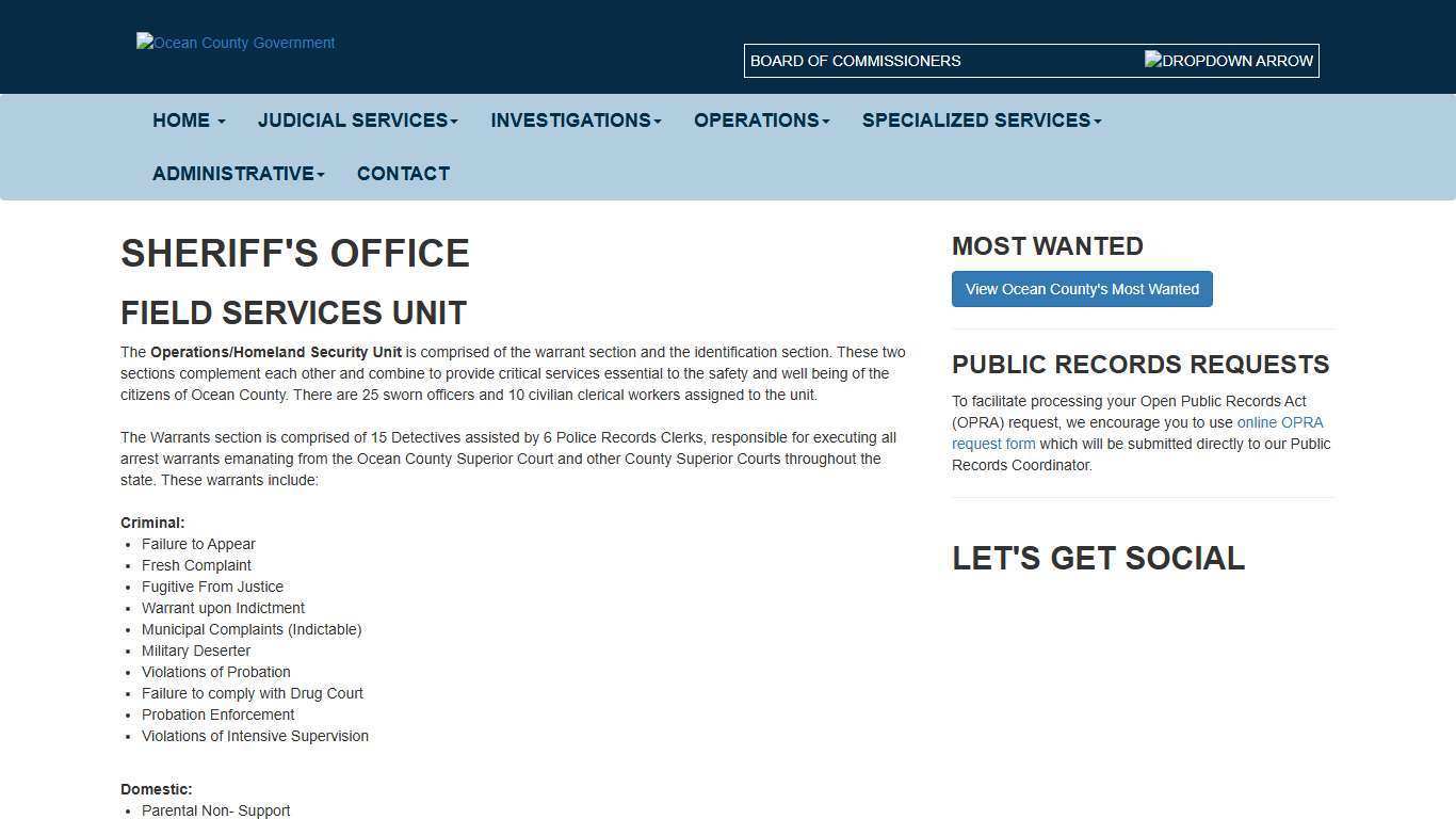 Field Services Unit | Ocean County Sheriff's Office