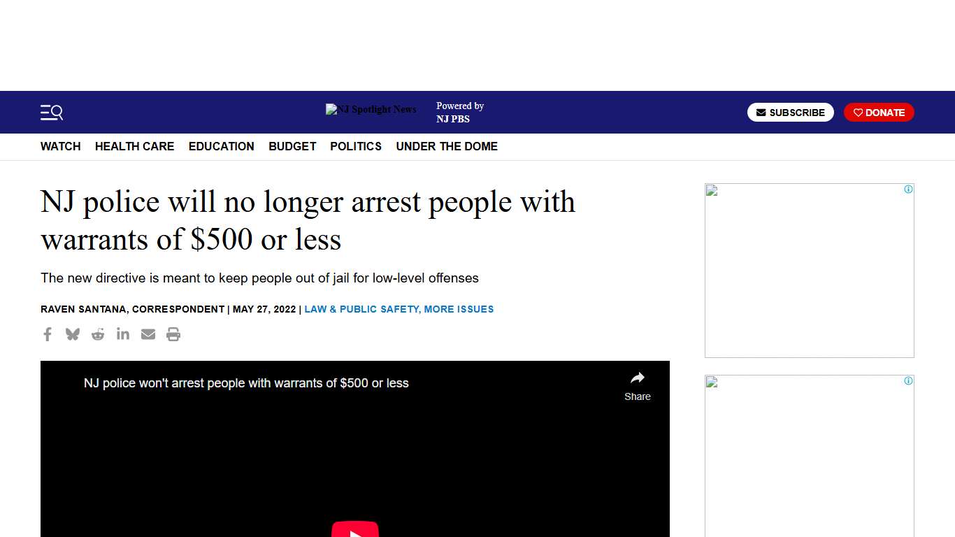 NJ police will no longer arrest people with warrants of $500 or less | Video | NJ Spotlight News