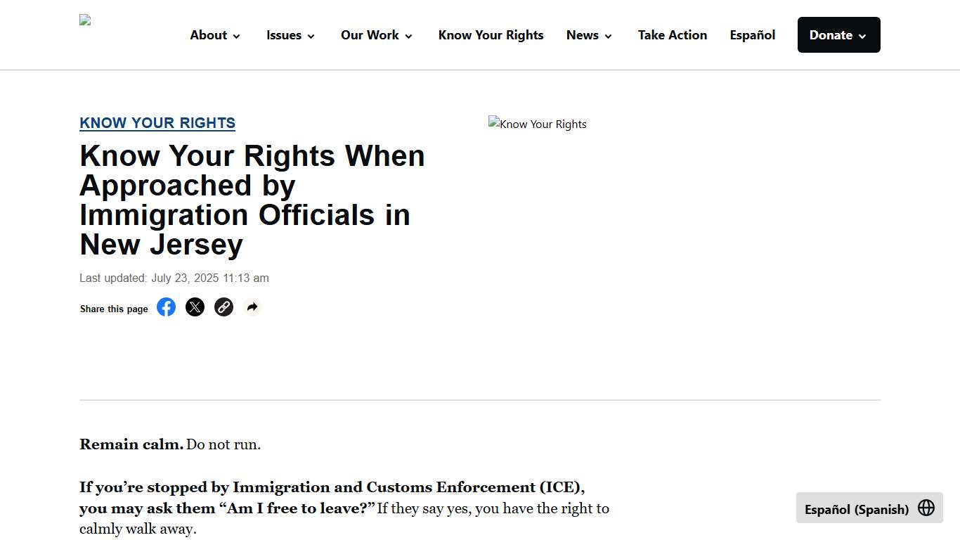 Know Your Rights When Approached by Immigration Officials in New Jersey - ACLU of New Jersey
